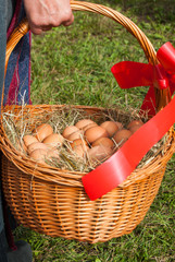 Wicker basket with fresh eggs