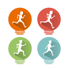 Set of people running round icons