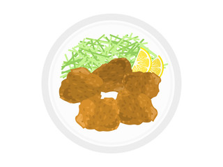 皿に盛られた唐揚げのイラスト