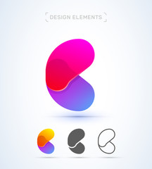Vector abstract letter C and B logo design elements. Material design, transparent, origami, flat and line art style collection