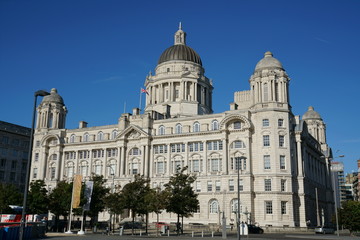 Fototapeta na wymiar Buildings architectural details view in Liverpool in sunny September afternoon
