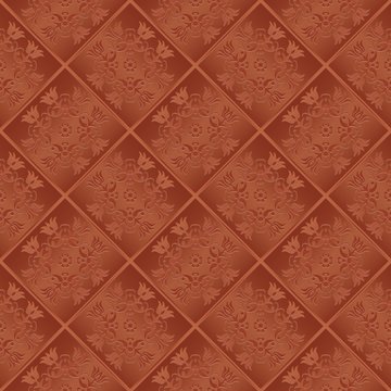 3D seamless original pattern with floral design. Regular diagonal texture with desing. Beautiful flowers on brown background.