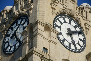 Royal Liver building in Liverpool with clock view