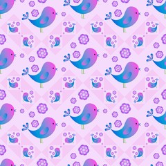 Seamless pattern with birds. Happy easter.
Purple background.