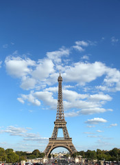 View of the Eiffel Tower from the Trocadero in Paris France