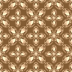 Fototapeta premium Beautiful design with jewelry on brown background.Seamless pattern with floral design. Regular brown texture with glass flowers.