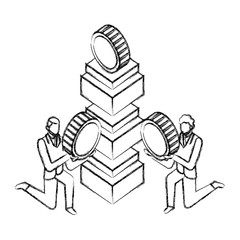 businessmen on the knee with bitcoins currency business