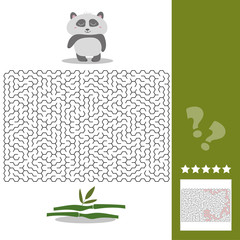 Fototapeta premium Panda Maze Game - help hungry panda find right way to his bamboo - Maze puzzle with solution