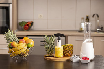 Fresh pineapple on a kitchen counter