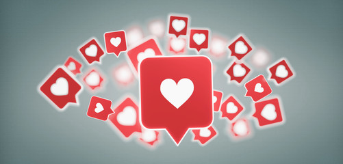 Like notification on a social media 3d rendering