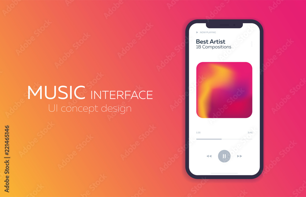 Wall mural mobile ui design concept. music player. vector illustration.