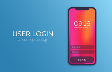 Mobile UI Design Concept. Login Application with Password Form Window. Vector Illustration.