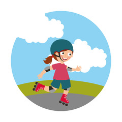 little girl with skates isolated icon