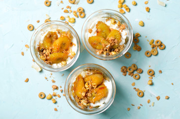 Caramelized Banana Parfait, Granola and Yogurt Dessert