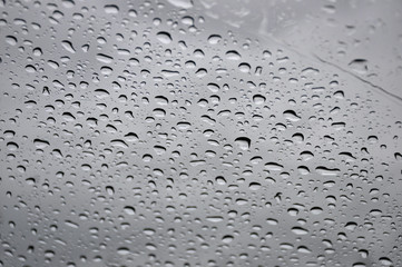 капли на стекле  серое небо 