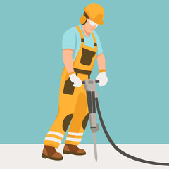  worker with a pneumatic hammer  vector illustration flat style profile