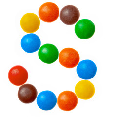 Letter S of sweet colored candies, alphabet isolated on white