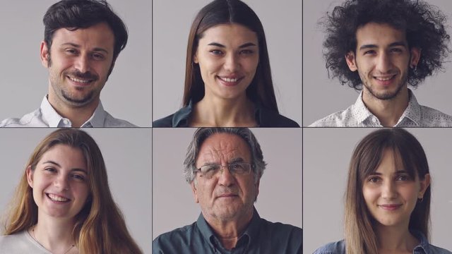 Collage of portraits smiling men and women