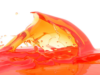 Yellow orange liquid splash isolated on white background