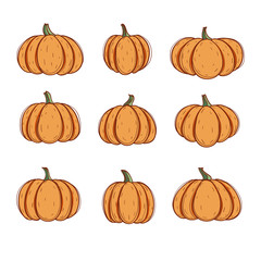 Cartoon halloween pumpkin set. Vector illustration