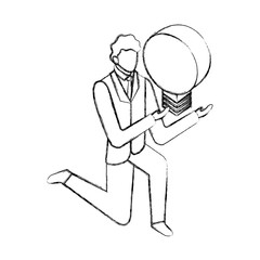 businessman on the knee with bulb idea