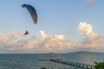 Flying over the sea in bay of Burgaas
