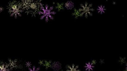 Abstract background with a variety of colorful snowflakes. Big and small.