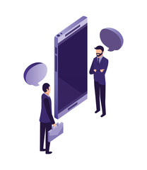 businessmen with smartphone and briefcase talking