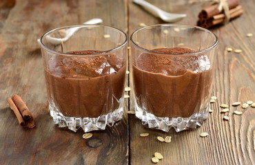 Delicious smoothie with cocoa and oatmeal