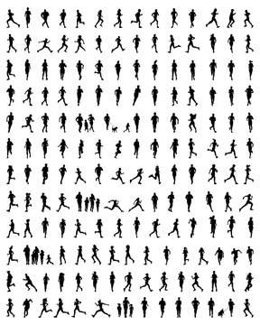 Black silhouettes of runners, vector