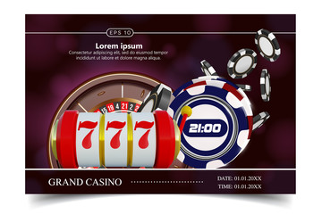 Casino background style Ace, Vip flyer invitation poker game. Casino poster or banner background or flyer template. Playing Cards, dice, Chips. Game design. Playing casino games.