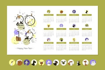 Monthly Business Calendar 2019 with Breeds Dogs