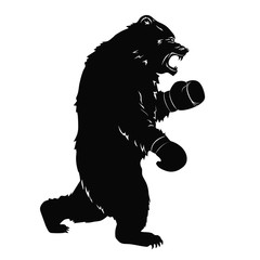 Black bear in Boxing gloves. Silhouette of a wild animal. Beast growls. Sport event. Art design. Vector illustration