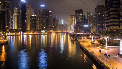 Fototapeta na wymiar Dubai, United Arab Emirates (UAE) 04 10 2018. Night scene in the Marina Dubai.