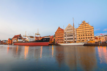Gdansk old town and famous crane at amazing sunset. Gdansk. Poland