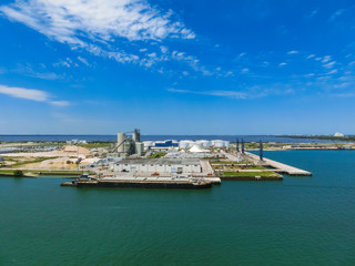 Fototapeta premium Cape Canaveral, USA. The arial view of port Canaveral from cruise ship, docked in Port Canaveral, Brevard County, Florida