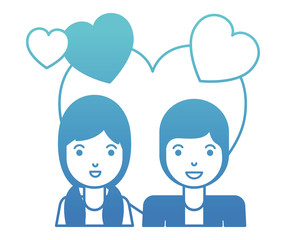 young couple with hearts love characters