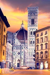 Fotobehang Beautiful landscape fabulous view of famous Florence Duomo Cathedral, Basilica di Santa Maria del Fiore (Basilica of Saint Mary of the Flower) at night light. Italy, Tuscany. © anko_ter