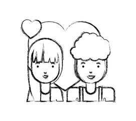 young couple with hearts love characters