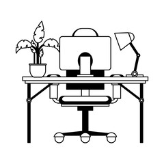 Office with computer in black and white