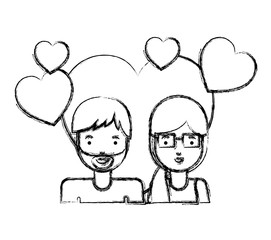 young couple with hearts love characters