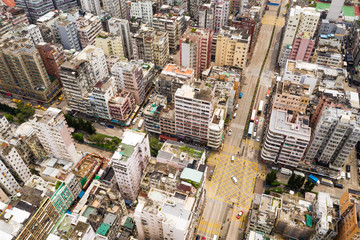 Fototapeta premium Drone fly over Hong Kong downtown