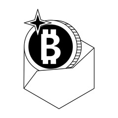 Bitcoin envelope transfer in black and white