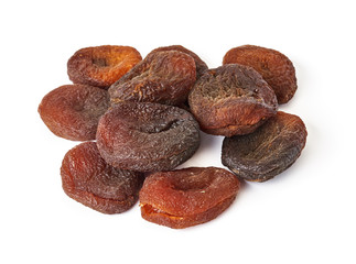 Sun dried apricots isolated on white background.