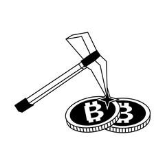 Mining bitcoins symbol in black and white