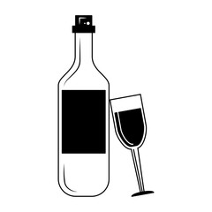 Wine bottle and cup in black and white