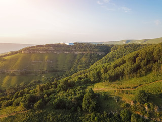 Fototapeta na wymiar Aerial view from the drone. Mountain landscape of the North Caucasus, Kislovodsk resort Park.