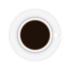 Top view of a coffee cup on white background