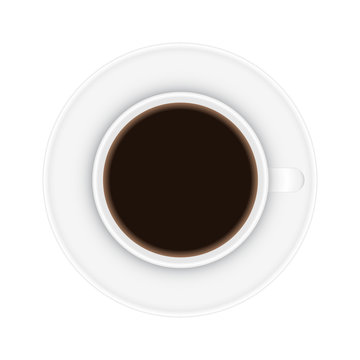 Top view of a coffee cup on white background