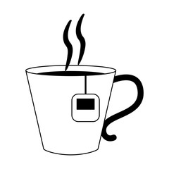 Hot tea cup with bag in black and white